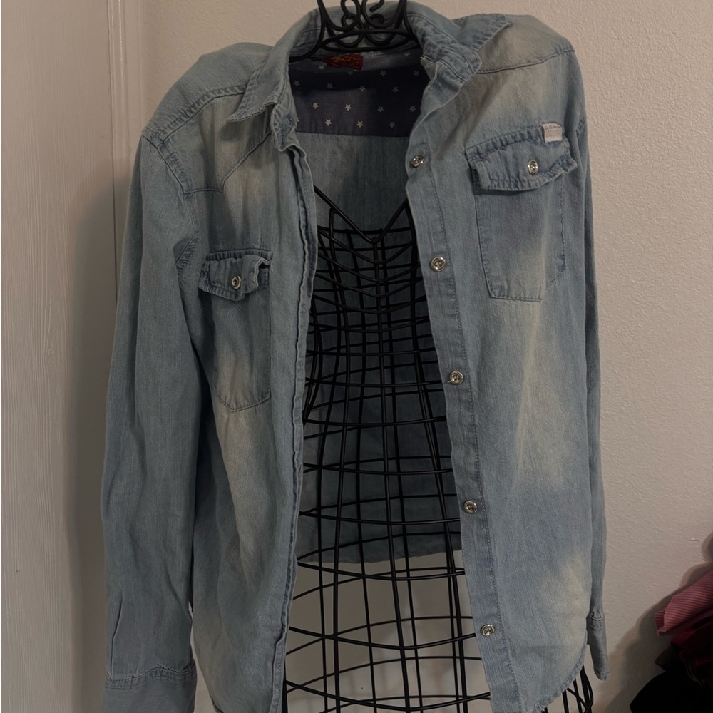 7 For All Mankind Light Blue Denim Button-Down Shirt